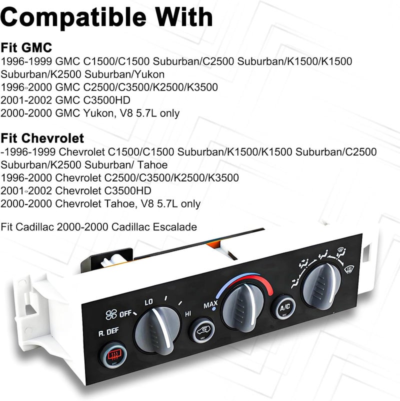 MuHize 599-006 16238885 A/C Heater Climate Control Module Compatible with1996-2000 Chevrolet Chevy Tahoe Suburban GMC Yukon 1572547 16231165 w/Rear Window Defogger Switch - Image 2